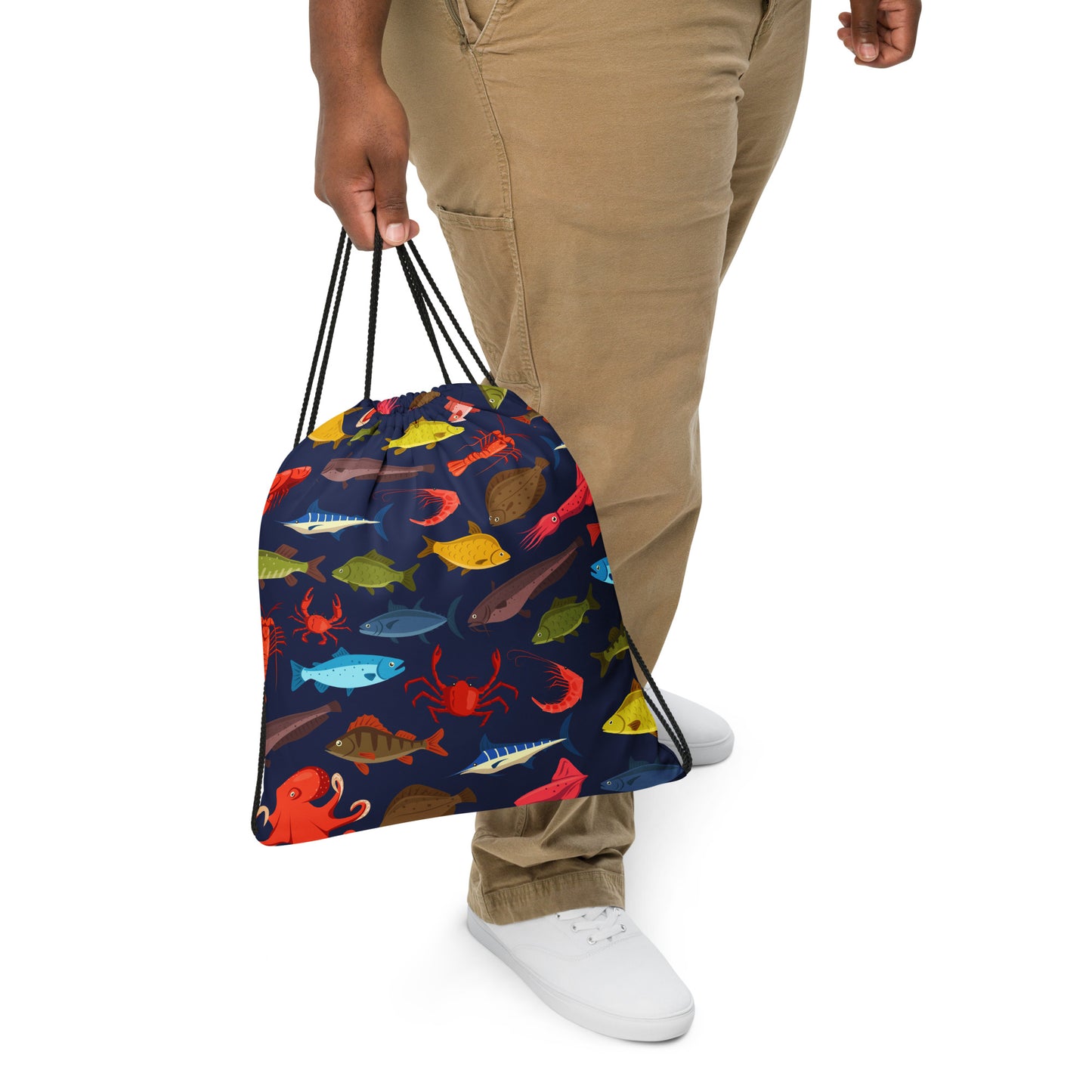 Fishing Print Drawstring Bag