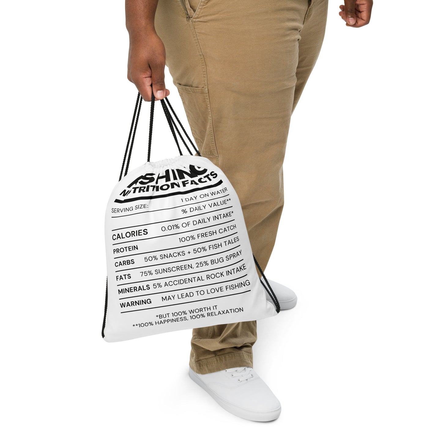 Fishing Nutrition Facts Drawstring Bag