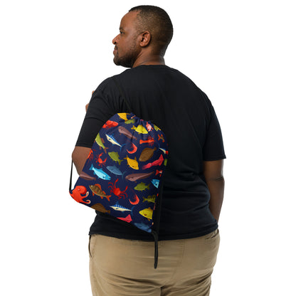 Fishing Print Drawstring Bag