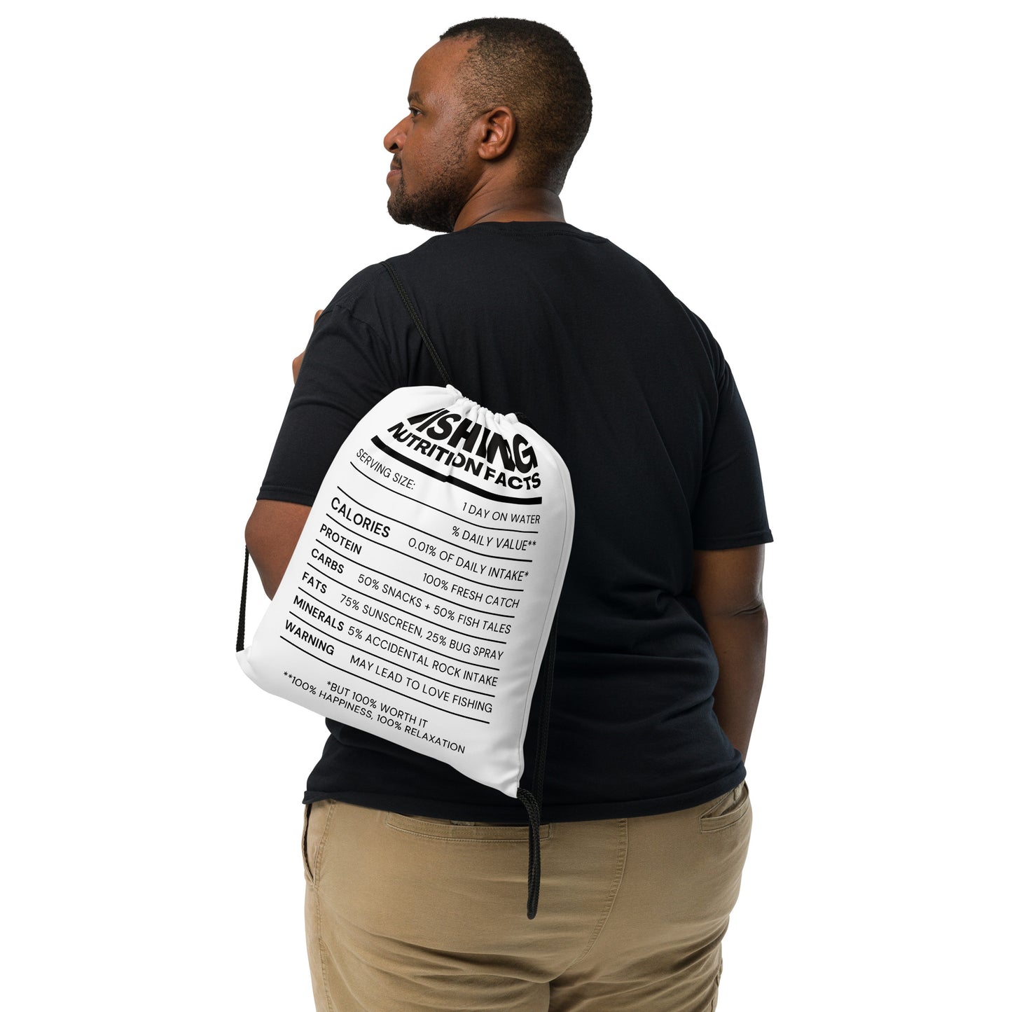 Fishing Nutrition Facts Drawstring Bag