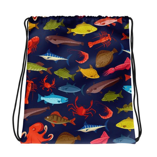 Fishing Print Drawstring Bag