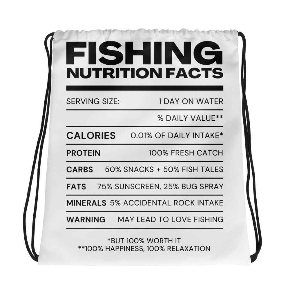 Fishing Nutrition Facts Drawstring Bag