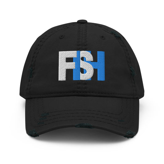 Fish Blue & White Distressed Dad Hat