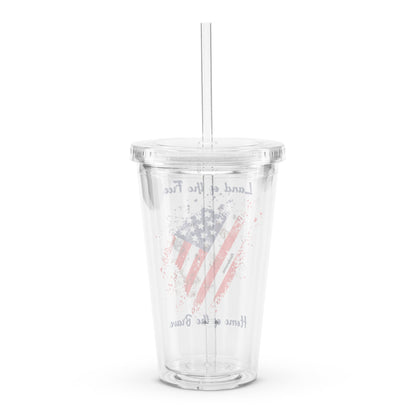 Land of the Free USA Clear plastic tumbler