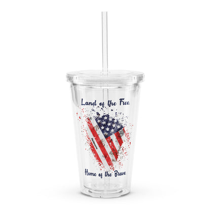 Land of the Free USA Clear plastic tumbler