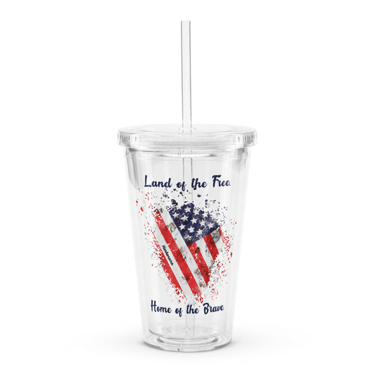 Land of the Free USA Clear plastic tumbler