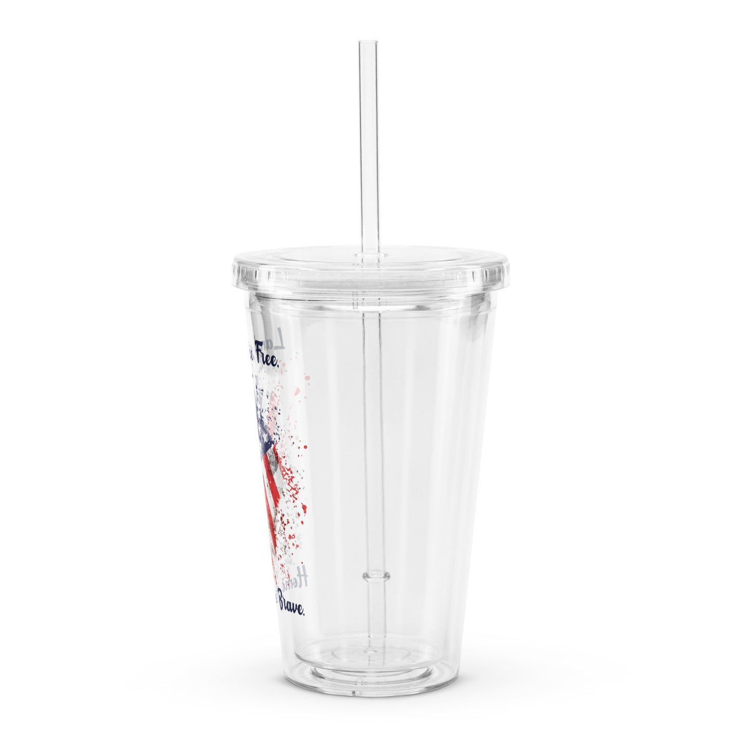 Land of the Free USA Clear plastic tumbler