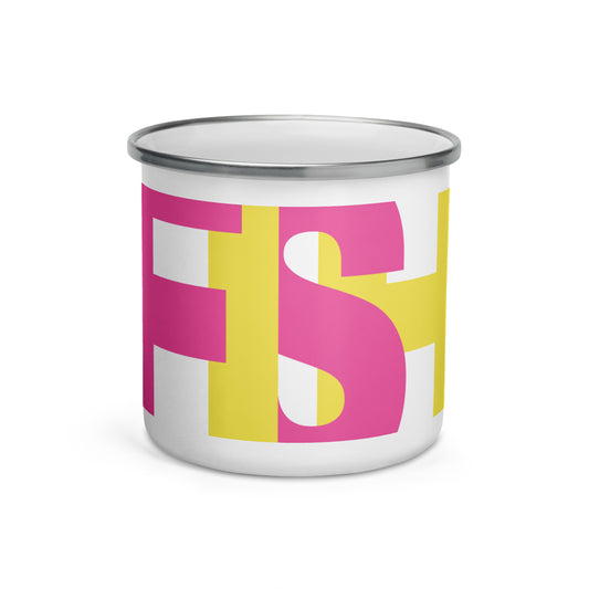 Fish Pink & Yellow Enamel Mug