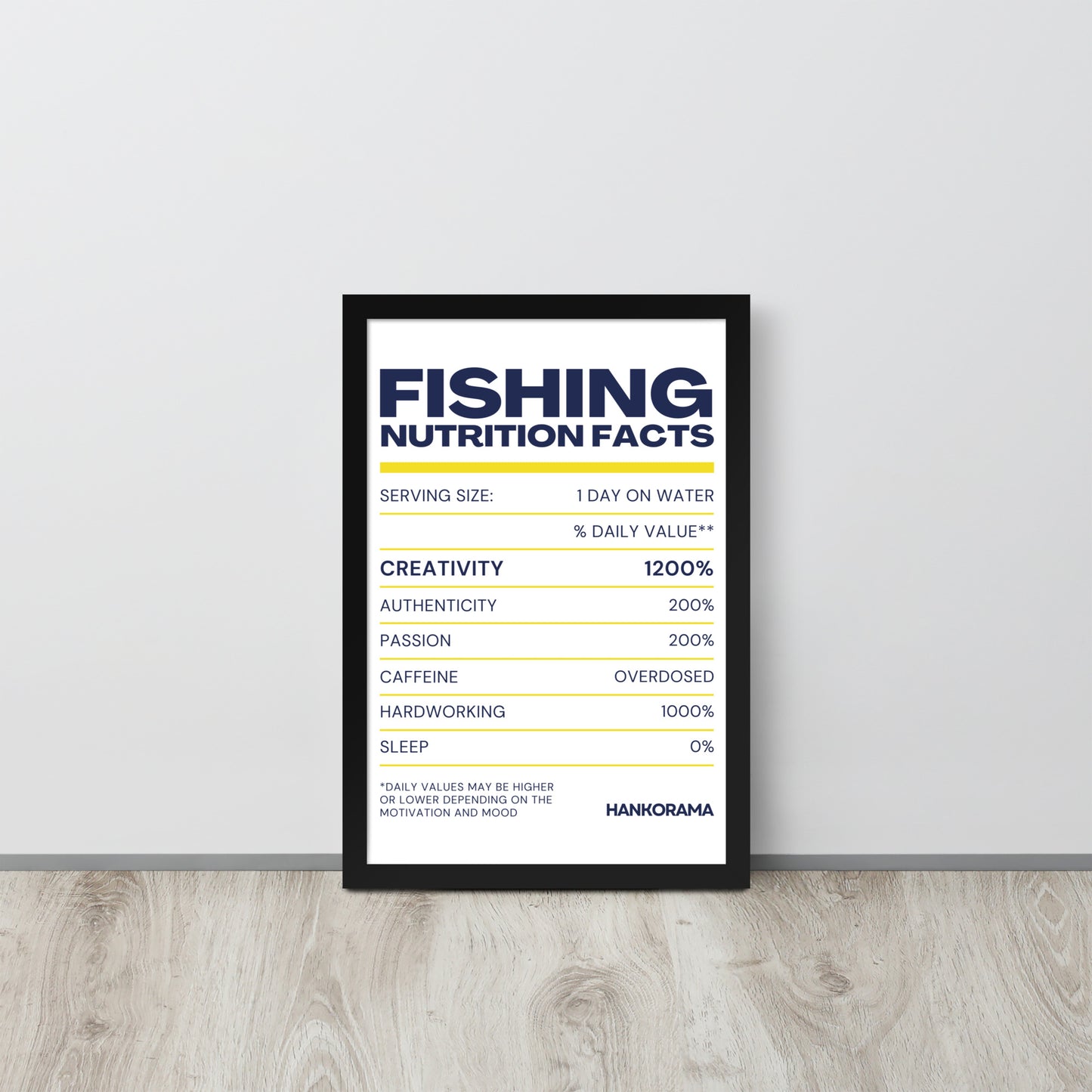 Fishing Nutrition Facts Framed Art Poster