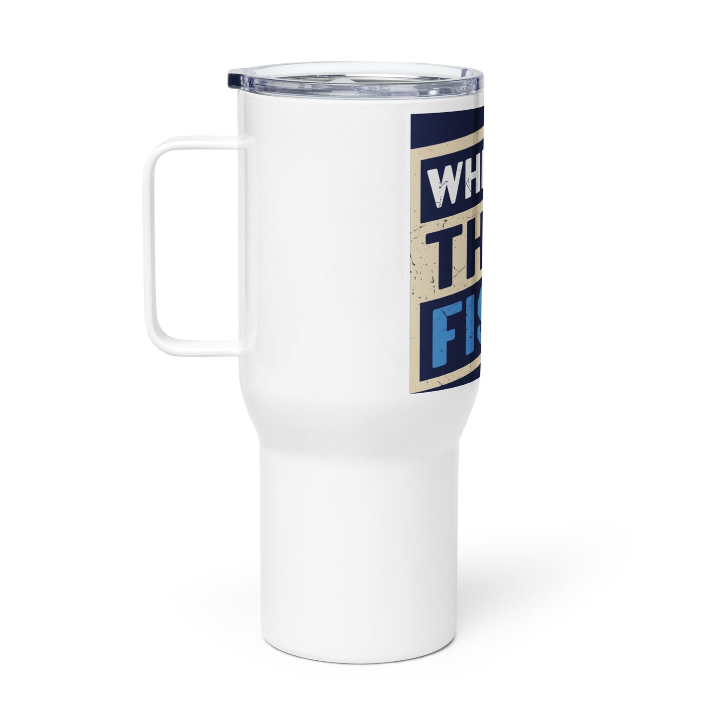 WTF Blue Travel Mug with Handle