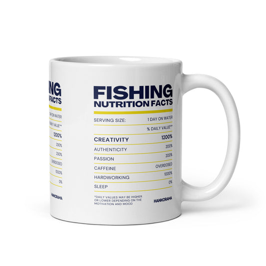 Fishing Nutrition Facts White glossy mug